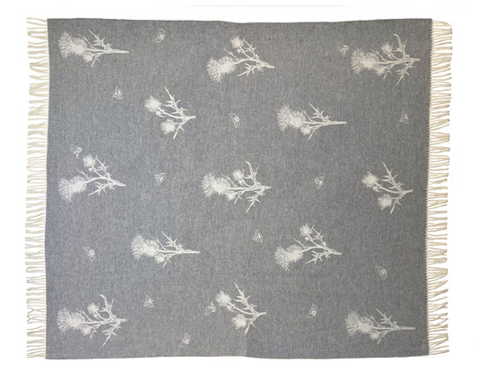 Isle Mill- Thistle Throw- Grey and Cream/Double Sided Design lovescottish
