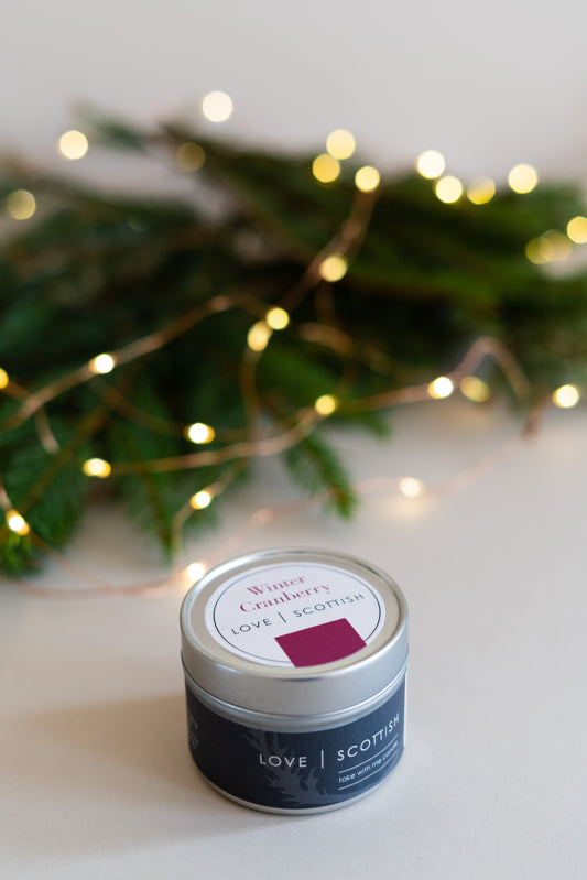 Love Scottish Winter Cranberry Travel Tin. Made in Scotland.