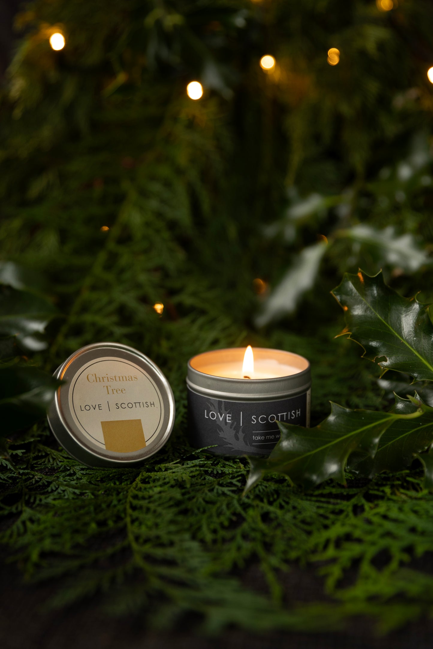 Christmas Tree Natural Wax Scented Candle Tin lovescottish