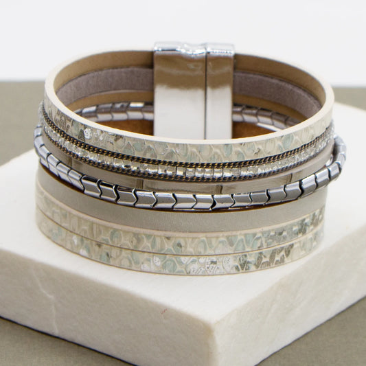 Sarah Tempest Jewellery-Snake PU,Hemetite Bead Multistrand Bracelet