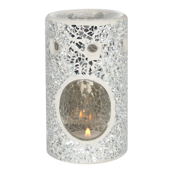 Silver Pillar Crackle Glass Oil/Melt Burner