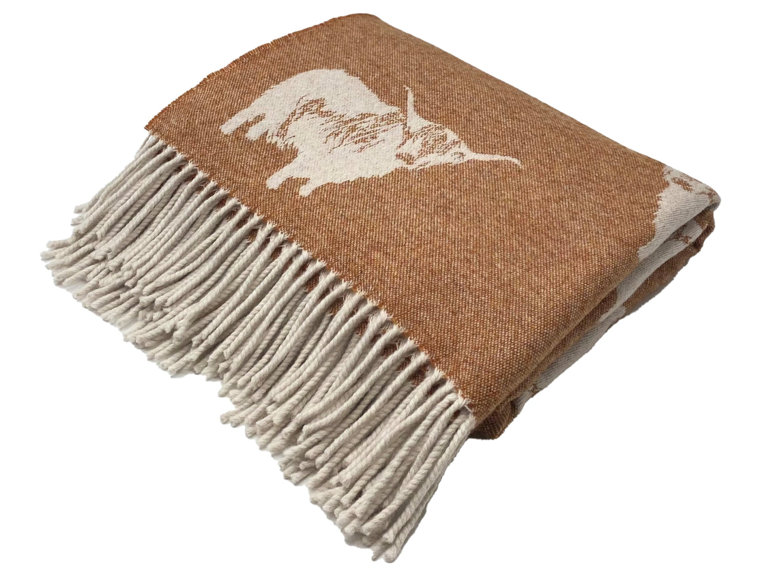 Isle Mill-Highland Cow Throw- Rust/Cream Double Sided Design lovescottish