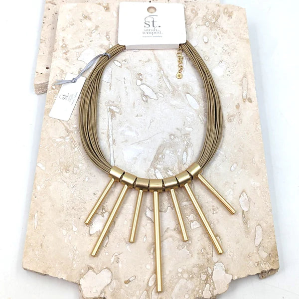 Sarah Tempest-Statement Gold Bars on Multi Fine Wax Strands Necklace
