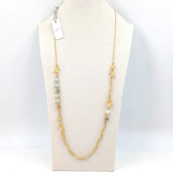 Sarah Tempest-Long Necklace with Facetted Amazonite Beads