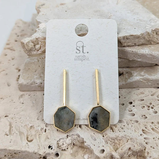 Sarah Tempest-Geometric Semi Precious Earrings with Contemporary Bar