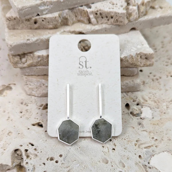 Sarah Tempest-Geometric Semi Precious Earrings with Contemporary Bar