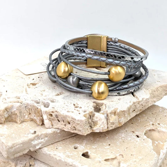 Sarah Tempest- Brushed Dome Multi Strand Leather Bracelet