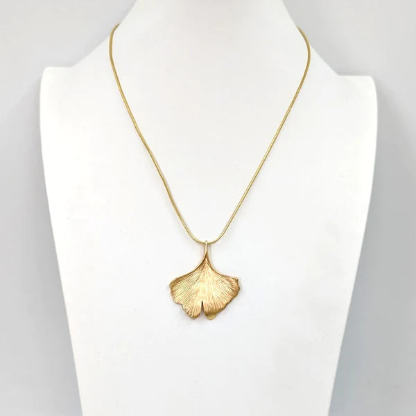 Sarah Tempest-Ginko Leaf Pendant Necklace on Snake Chain