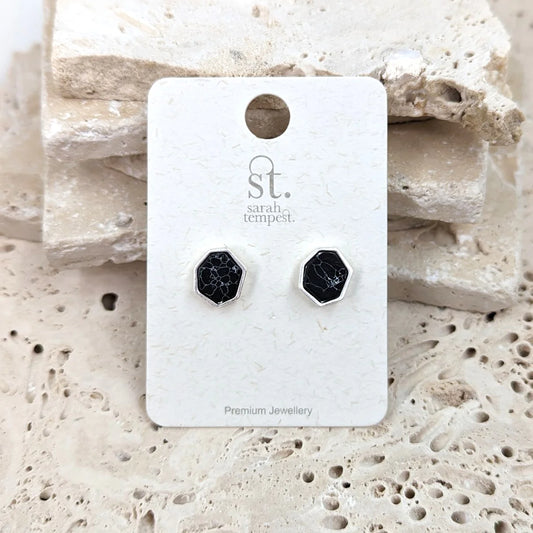 Sarah Tempest-Black Geometric Semi Precious Stud Earrings