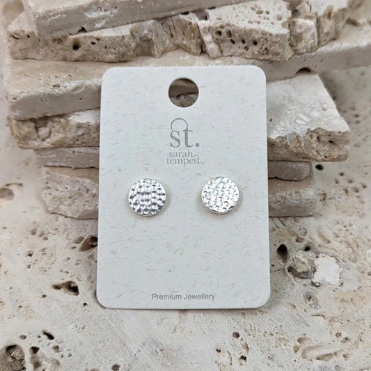 Sarah Tempest-Textured Circle Stud Earrings