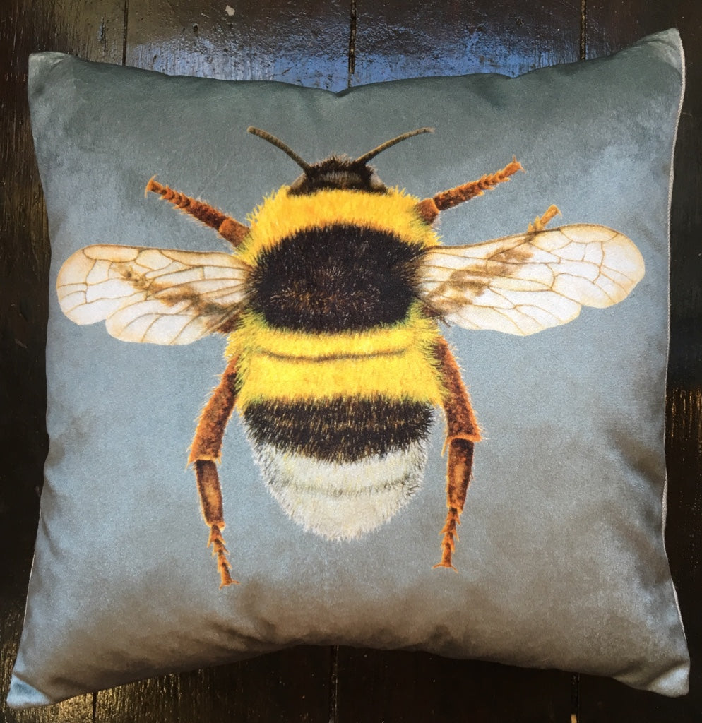 Tuppence-Grey Velvet Bee Cushion