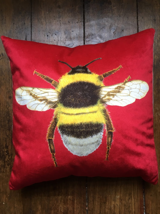Tuppence-Raspberry Velvet Bee Cushion