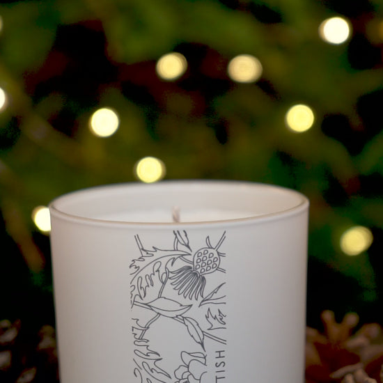 Love Scottish Christmas Tree Scented Candles. Made in Scotland. 