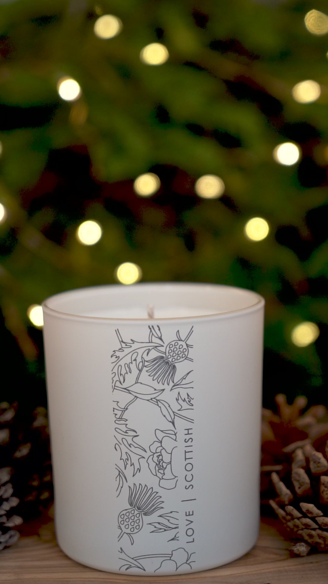 Love Scottish Christmas Tree Scented Candles. Made in Scotland. 