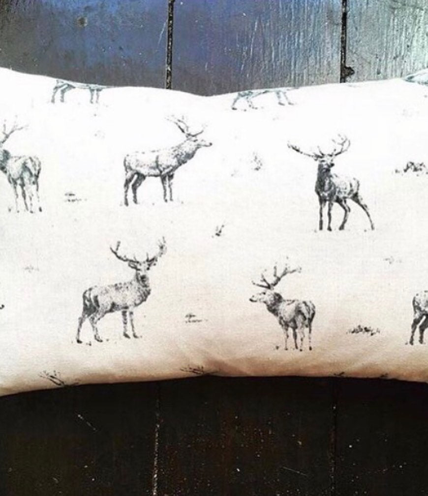 Tuppence-Long Grey Stag Cushion with Pompom freeshipping - lovescottish