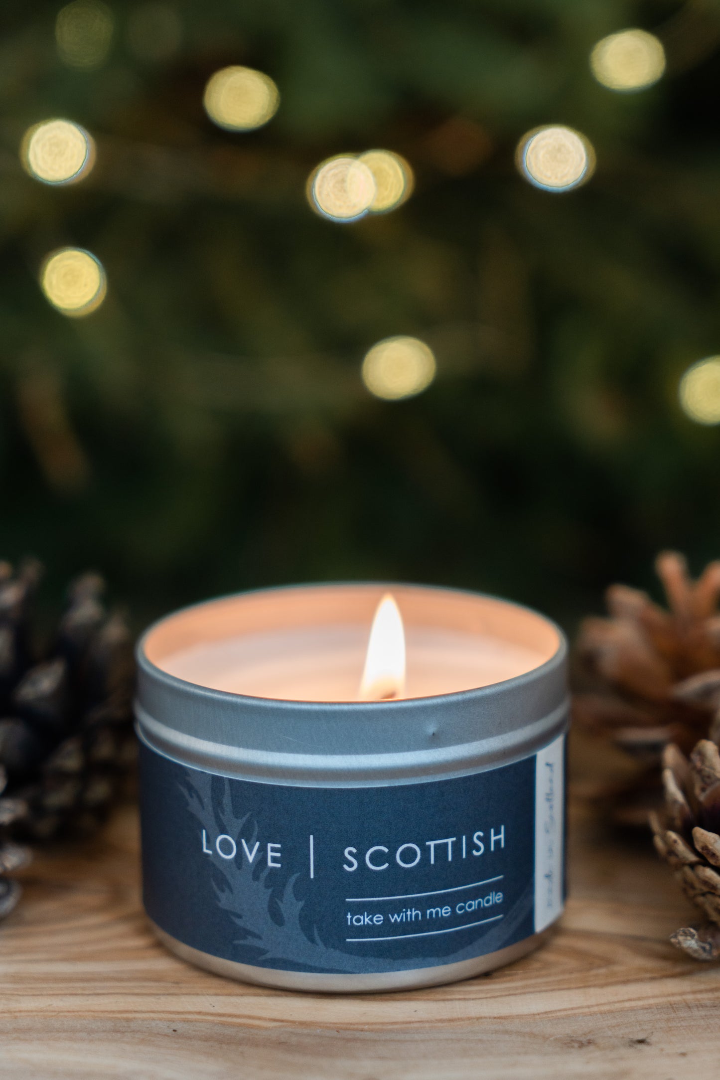 Love Scottish Christmas Tree Travel Tin Candle. Made in Scotland