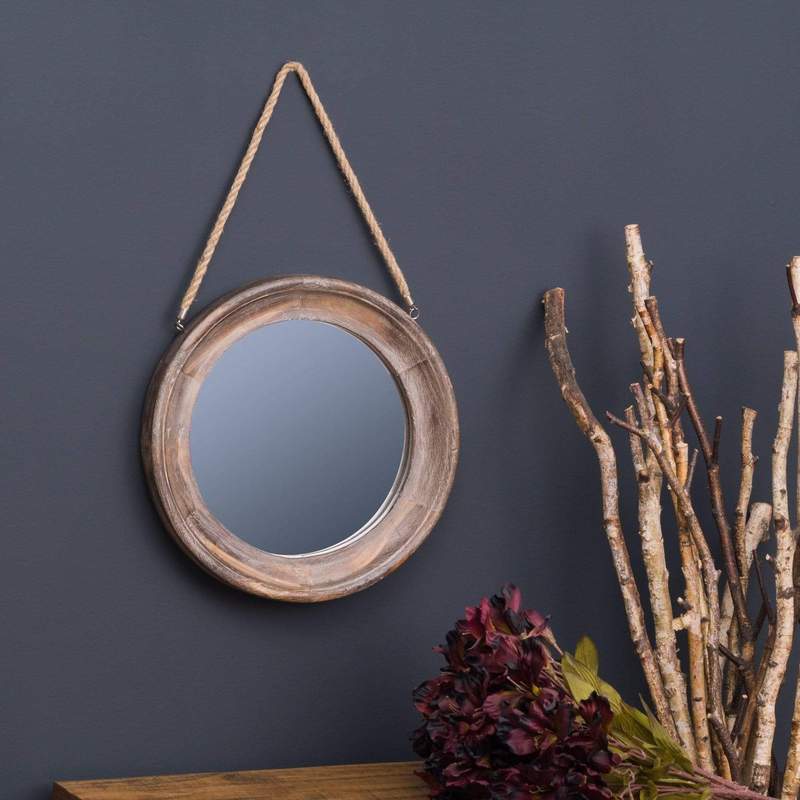 Wooden Frame Rope Hanging Mirror